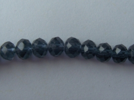 Glazen facetkraal rondel donkerblauw, 6 x 4 mm, 20 stuks