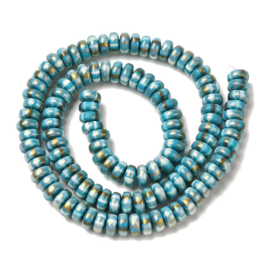 Streng fimokralen rondel met glitter, medium turquoise