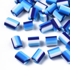 Fimokralen tonnetje wit-lichtblauw-donkerblauw, 70 stuks