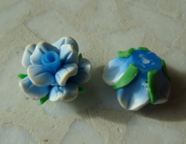 Fimo kraal roosje gemeleerde kleur, blauw