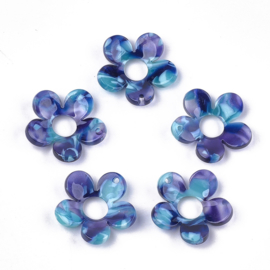 Oorbellen met acryl bloemhangers blauw