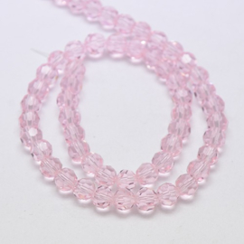 glazen ronde facetkraal 6mm misty rose, 15 stuks