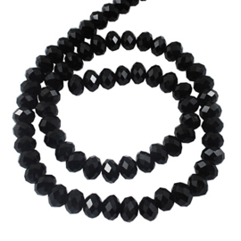 Glazen facetkraal rondel zwart, 8 x 6 mm, 20 stuks