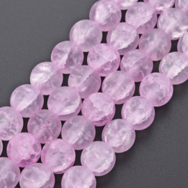 Glazen crackle kraal frosted lichtroze, 10 mm, 10 stuks