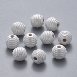Houten kraal "bijenkorf" vorm creamy white, 5 stuks