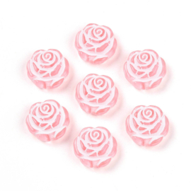 Roze acryl kraal roosje (plat), 15 stuks