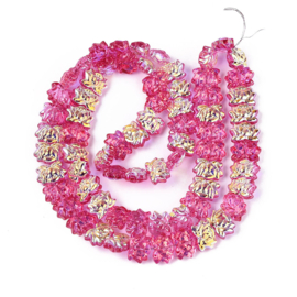 Glaskraal electroplate lotusbloem fuchsia, 10 stuks