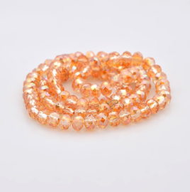 Glazen facetkraal rondel peach, 6 x 4 mm, 20 stuks
