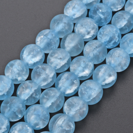 Glazen crackle kraal frosted lichtblauw, 10 mm, 10 stuks