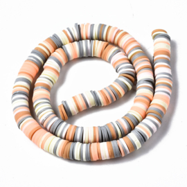 Fimo heishi disc-kralen  8 mm grijs-geel-bruin-oranje mix, streng