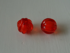 Transparante acryl kraal rond pompoen rood, 20 stuks