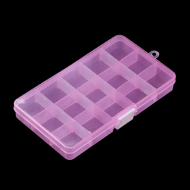 Plastic sorteer / opbergbox transparant roze 15 vakjes