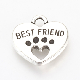 Hartjesbedel "Best Friend" met hondepoot, 5 stuks