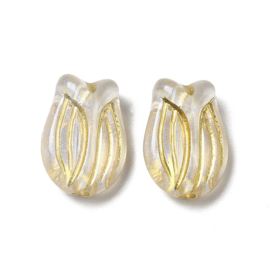 Acryl kraal tulp transparant/goudkleur, 10 stuks