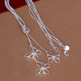 Silverplated ketting met vlinders