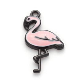 Enamel bedel flamingo zwart/roze