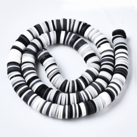 Fimo heishi disc-kralen  8 mm wit-grijs-zwarte mix, streng