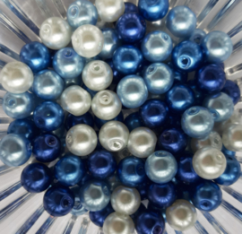 kralenmix glasparels 8mm blauw-wit, 100 stuks