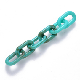 Acryl schakels ovaal 14x8,5x2,5 donkerturquoise, 25 stuks
