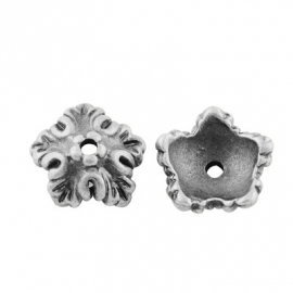 Kralenkapje 5 petals antiek zilver, 12 stuks