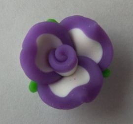 Fimo kraal viooltje in wit/paars