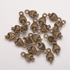 antiek bronskleurige bedel paddestoel, 12 stuks