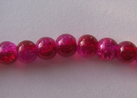 Cracklekraal 6 mm in fuchsia met rood, 50 stuks