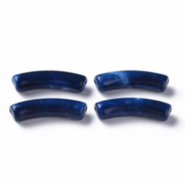 Acryl gebogen buiskraal / tube bead klein, pruissisch blauw