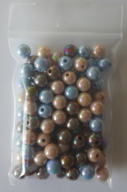 kralenmix acryl kralen 8mm blauw-bruin, 100 stuks