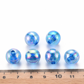 Acryl kraal AB transparant 12 mm blauw, 10 stuks