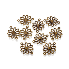 Connector bloem margriet in antiek bronskleur, 7 stuks
