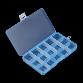 Plastic sorteer / opbergbox transparant blauw 15 vakjes