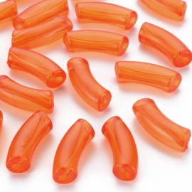 Acryl gebogen buiskraal / tube bead transparant donker oranje