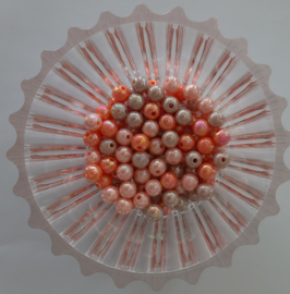 kralenmix acryl kralen 8mm oranje-zalm-beige, 100 stuks