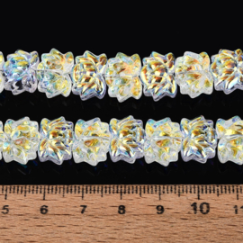 Glaskraal electroplate lotusbloem wit transparant, 10 stuks