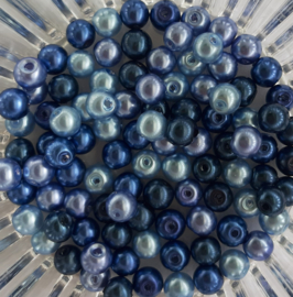 kralenmix glasparels 6mm donkerblauw, 100 stuks