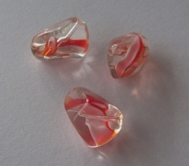 Glaskraal nugget transparant met rood