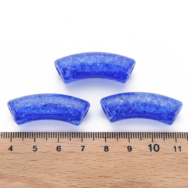 Acryl gebogen buiskraal / tube bead crackle blauw
