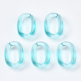Transparante schakels ovaal 15,5x11x6 turquoise, 20 stuks