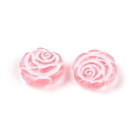 Roze acryl kraal roosje (plat), 15 stuks