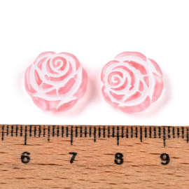 Roze acryl kraal roosje (plat), 15 stuks