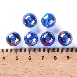 Acryl kraal AB transparant 12 mm royal blue, 10 stuks