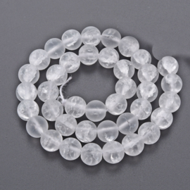 Glazen crackle kraal frosted wit, 10 mm, 10 stuks