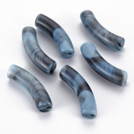 Acryl gebogen buiskraal / tube bead klein, blauw gemeleerd
