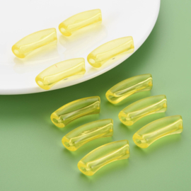 Acryl gebogen buiskraal / tube bead transparant geel