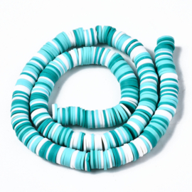 Fimo heishi disc-kralen  8 mm wit-mintgroene mix, streng