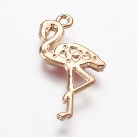 enamel bedel flamingo roze goudkleurig