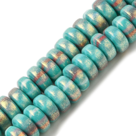 Streng fimokralen rondel met glitter, turquoise