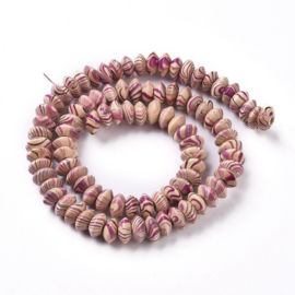 Houten kraal rondel bruin met medium violet, per 10 stuks