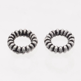 kleine spacers donut in antiek zilverkleur, 25 stuks